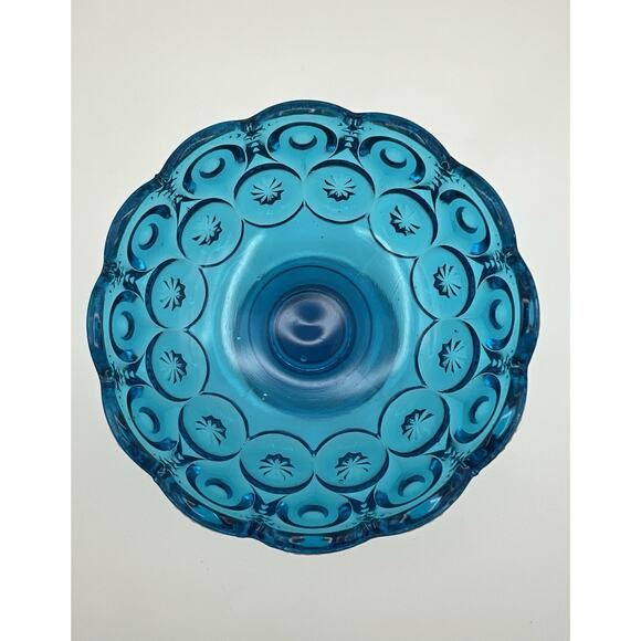 LE Smith Moon & Stars Blue Pedestal Glass Compote Candy Dish 4” Vintage - Picture 4 of 6